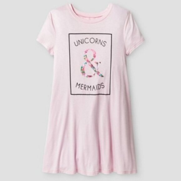 Grayson Social Pink Unicorns‎ & Mermaids Graphic Tee Lightweight Twee Casual - Picture 1 of 8